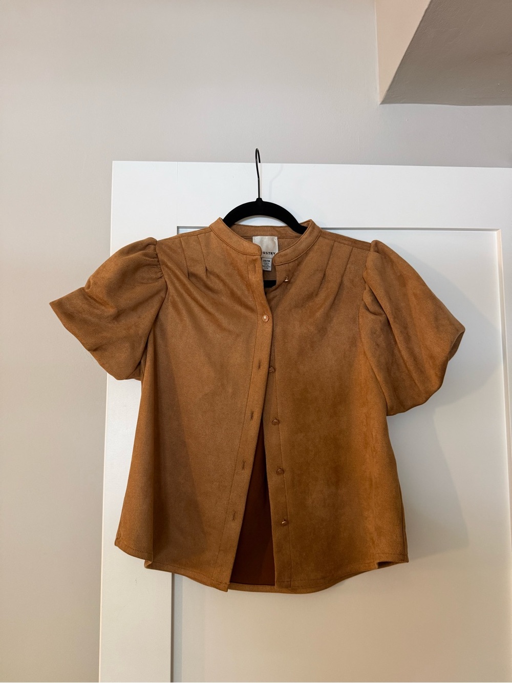 Puff Sleeve Faux Suede Top